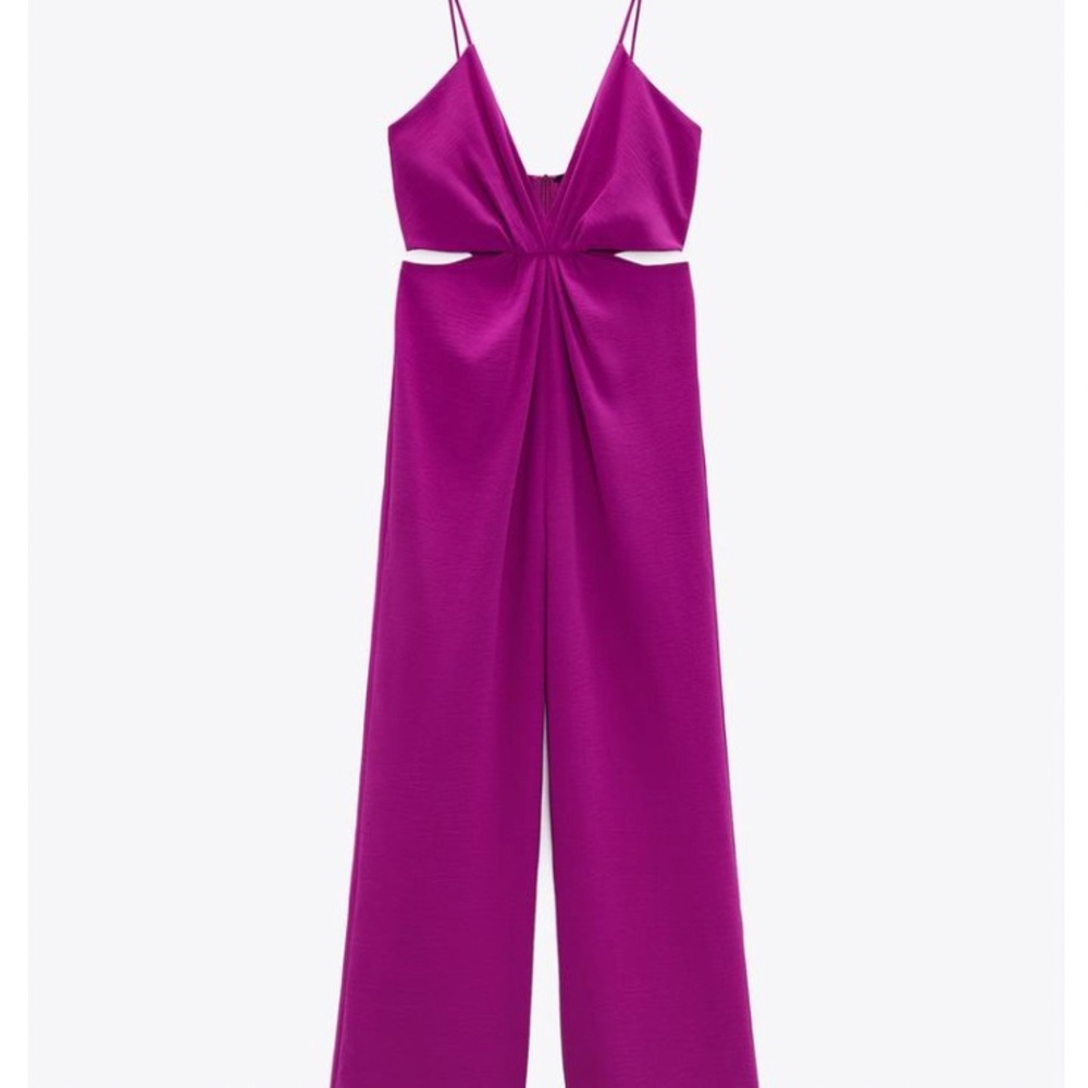 Zara Purple Jumpsuit with Spaghetti Straps and Wide-Leg Design